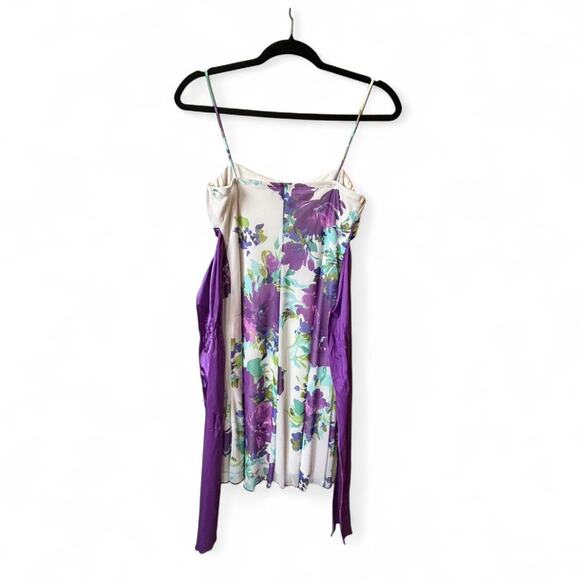 City Studio Floral Satin Waist Midi Dress – Purple Watercolor Print, Size M - Picture 4 of 7